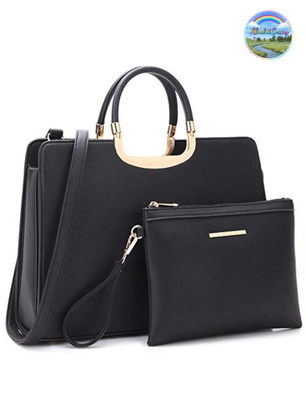 Faux Leather Satchel Purse with Matching Wallet Vegan Pebbled Handbag